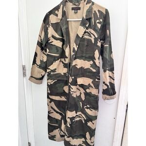 Camo Women's Long Camo Utility Jacket in Green and Tan